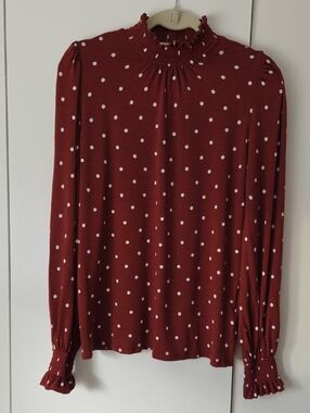 RW&CO. Red Polka Dot Mock Neck Long Sleeve Top